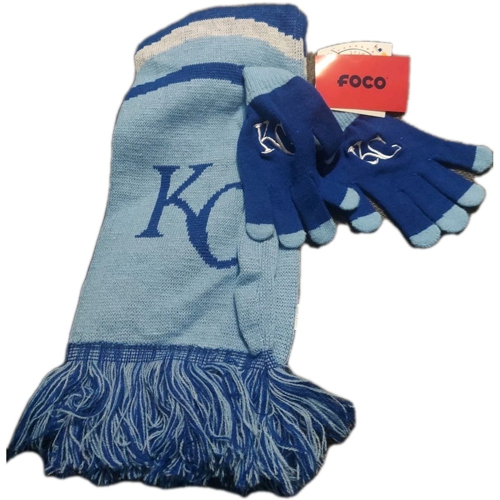 Kansas City Royals Scarf - Big Logo - Mittens Light Blue-Royal Blue MLB FOCO NWT